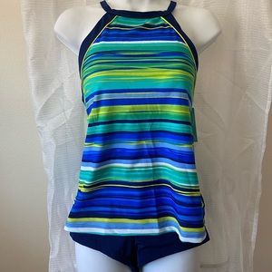 NWT South Point Blue Green White and Yellow Tankini Swimsuit sz 12